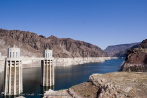 Hoover Dam intake towers and Lake Mead