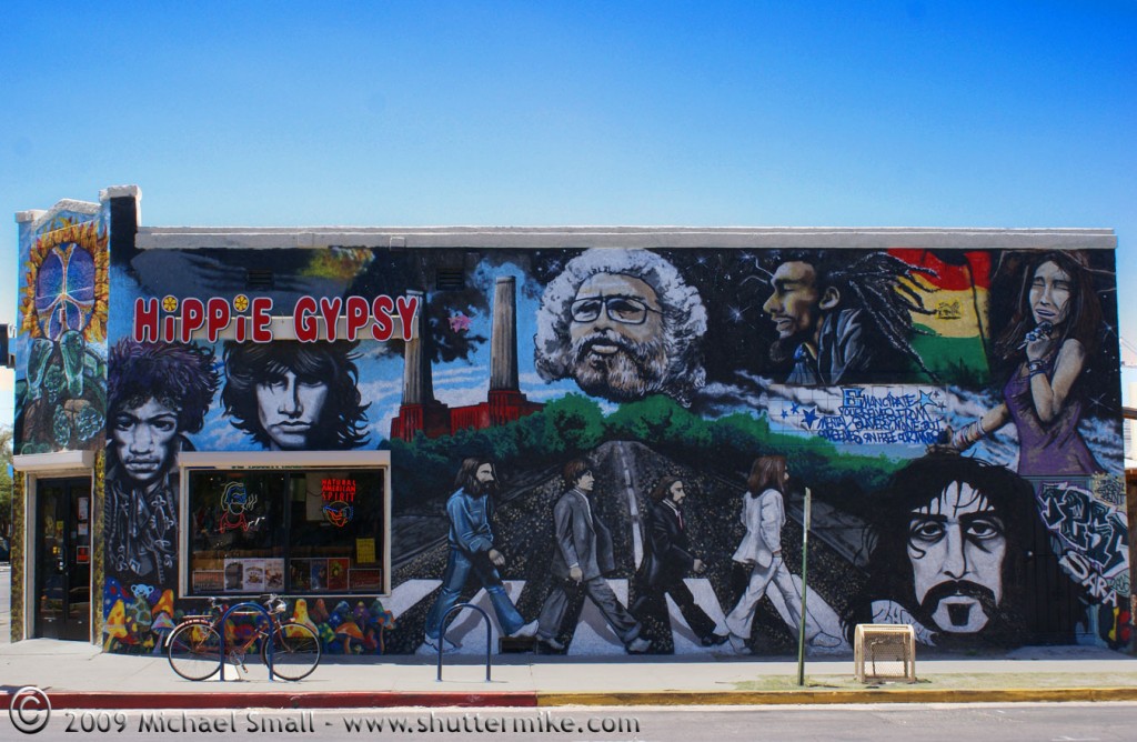 Photo of a wall mural in Tucson, AZ featuring music legends.