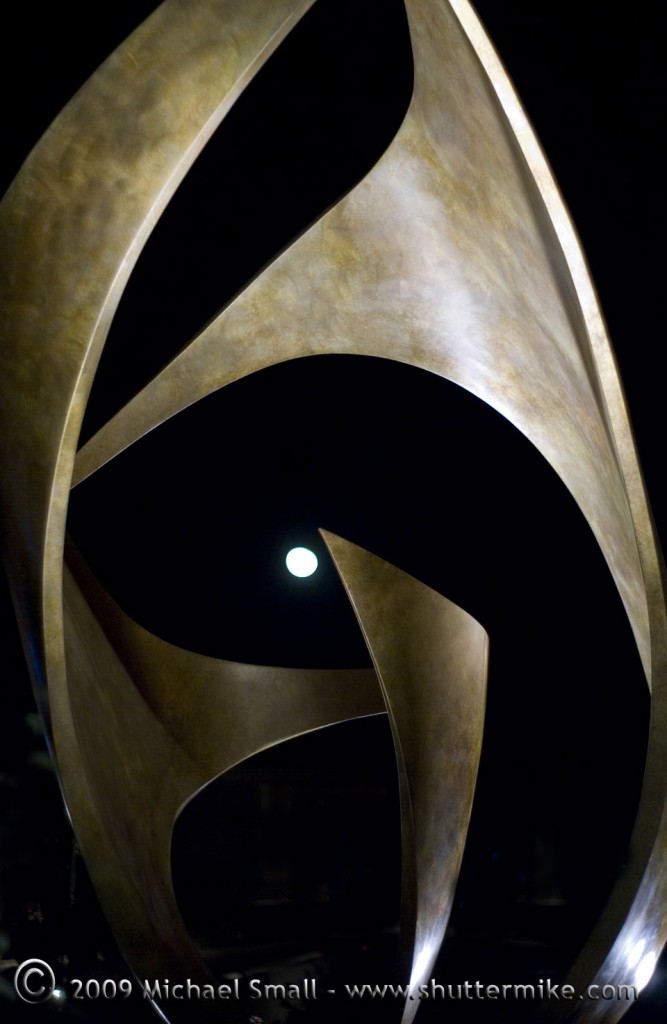 Photo of Allan Houser Sculpture and the full moon