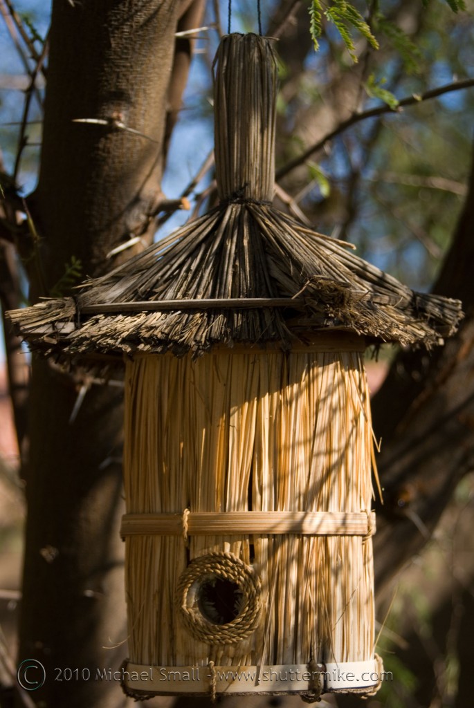 Photo of a straw birdhouse