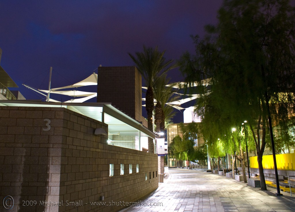 Photo of the Mesa Arts Center at night