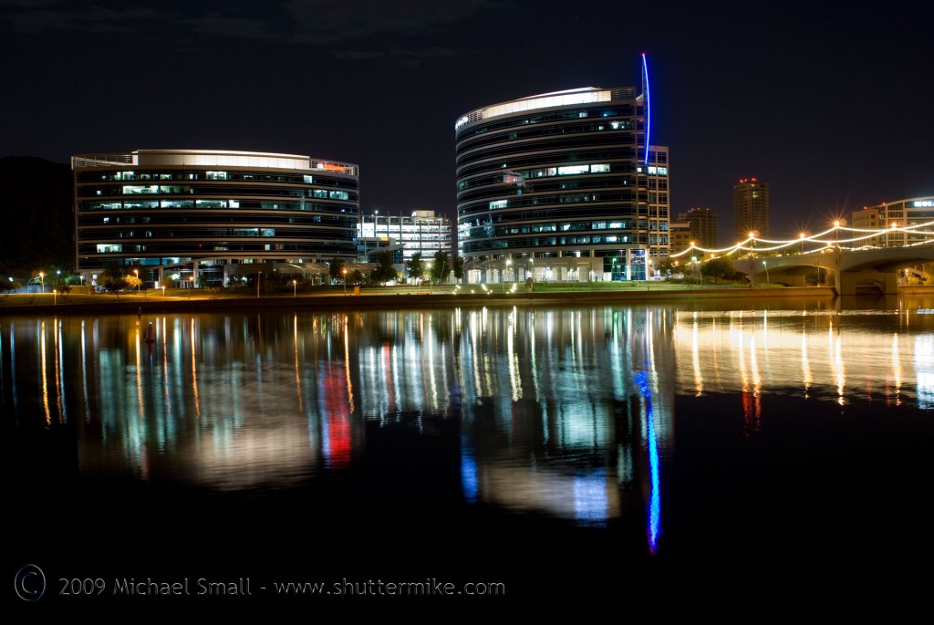 Photo of Hayden Ferry at Tempe Town Lake at night