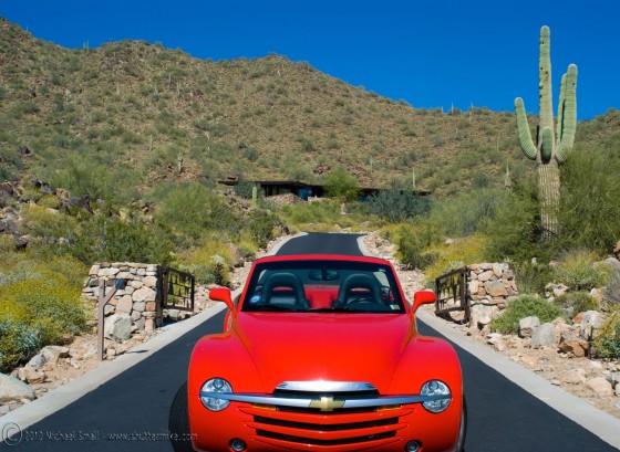 Photo of a Chevy SSR and Scottsdale desert home