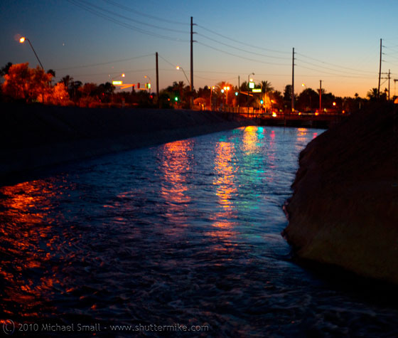 Photo of sunset at the Arizona Falls canal in Phoenix
