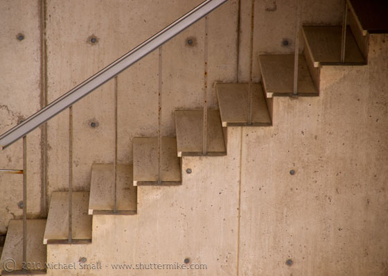 Photo of the concrete stairs at the Salk Institute