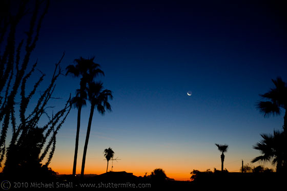 Photo of the sunrise and moon over Phoenix