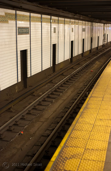 Photo of the Fulton Street subway tracks in New York City