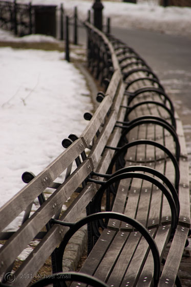 Photo of park benches in Battery Park, New York