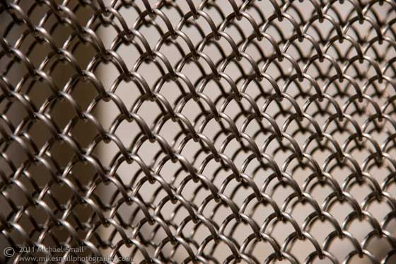 detail photo of a chain link gate at the Disney Concert Hall