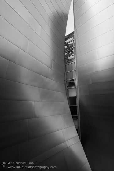 Black & white architectural photograph of the Disney Concert Hall