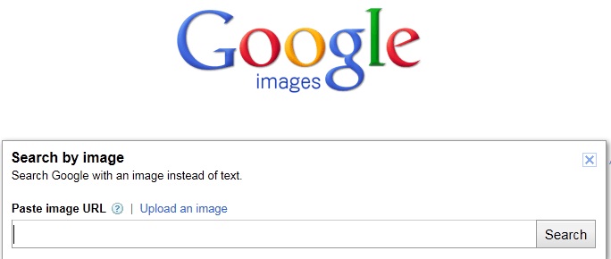 upload image on google search. Screen capture of the Google Image Search image upload box
