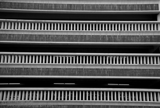 Photograph showing the horizontal lines of a parking garage in Pasadena