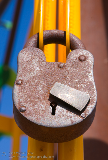 Photo of a large padlock on a sculpture in San DIego