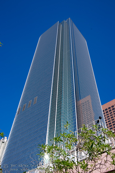 Photograph of a skyscraper in downtown LA