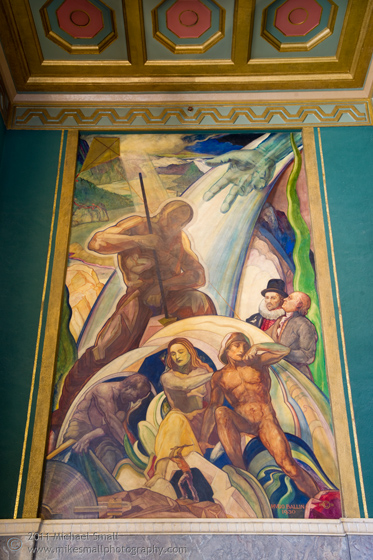 Photo of a wall mural in the One Bunker Hill building lobby