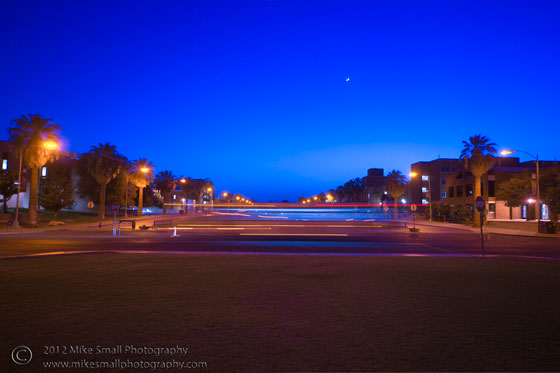 Photo of the University of Arizona mall at twilight